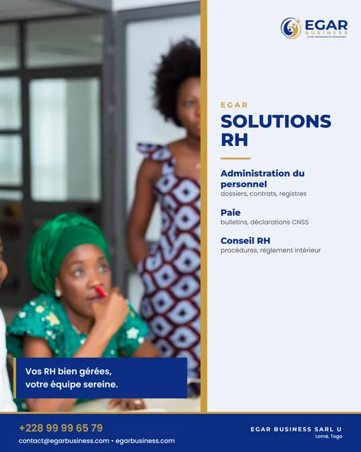 Visuel EGAR SOLUTIONS RH : vos RH bien gérées, votre équipe sereine